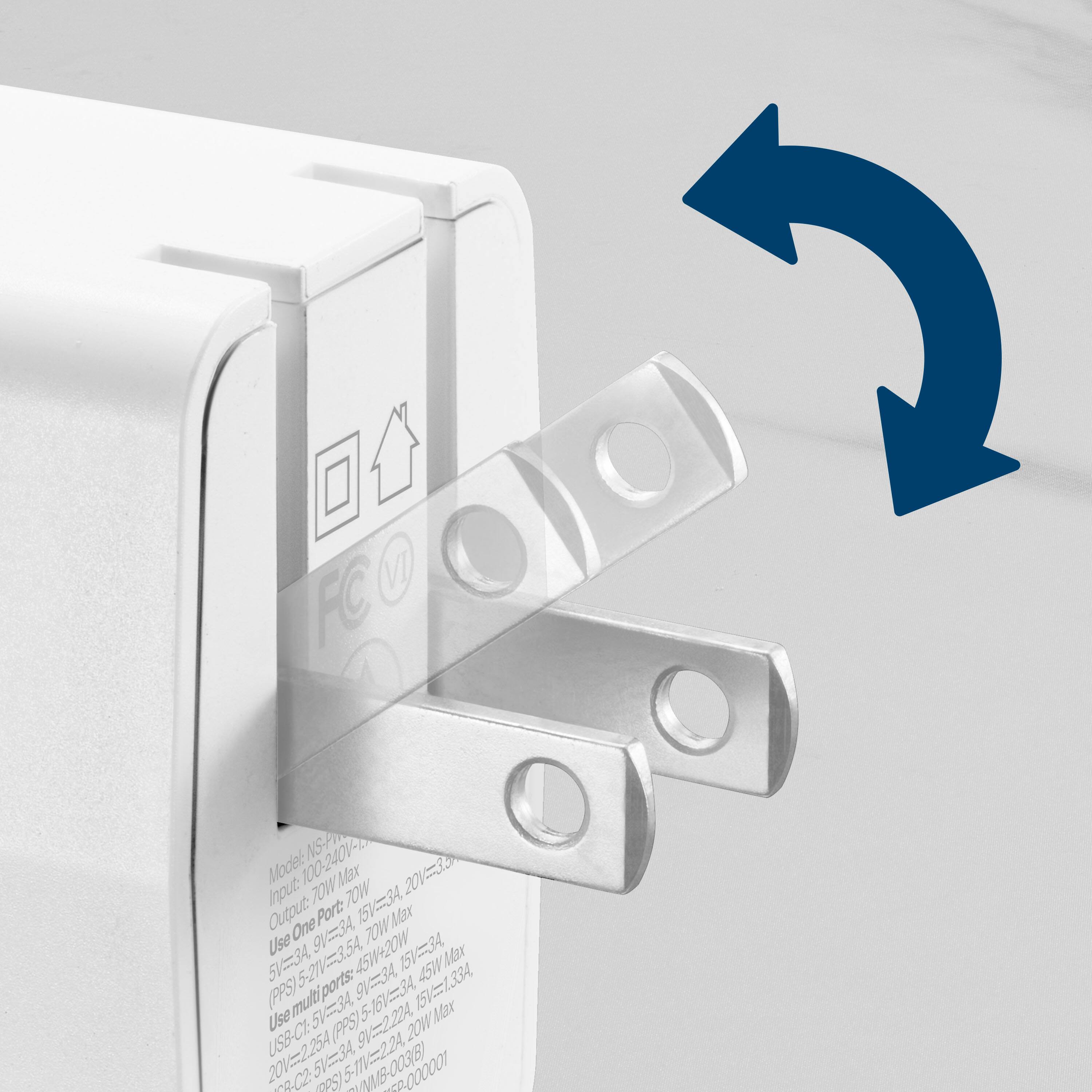 The text on the image reads: "VI FC 100-240V 15V 3A Input: TOW 7OW 15V 3A Max Use 45W+20W 15V 3A, Max 5V-3A 5-21V=3.5A ports: 9V=34, 15V=34 45WV (PPS) mulci 5V 34 5-16V 34 Max Use (FPS) 9V=222A 20W 20V=2.25A US8-CI: 511V=22A 5V 34 -000001 8C2) -". This text appears to be a description of the device's specifications and features, including its input voltage, output voltage, and maximum power usage.