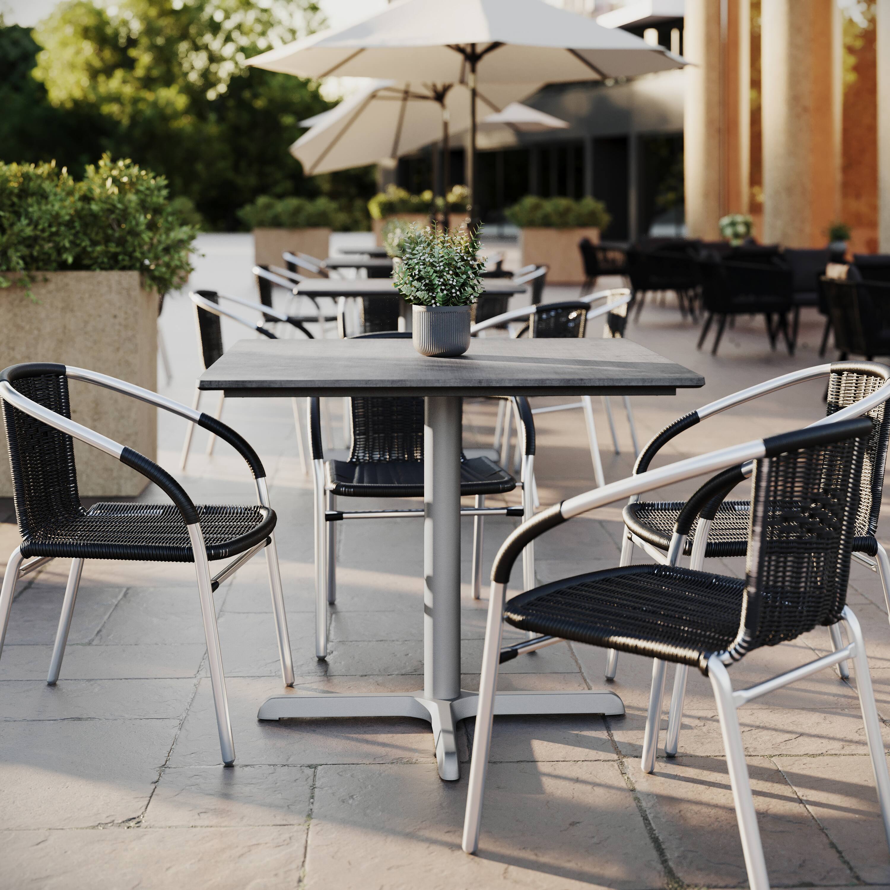 Alt View 1. Emma + Oliver - PureShield Indoor Outdoor Tabletop with Seam-Free Surface Innovation and Cast Iron Bistro Table Base - Gray Faux Concrete/Silver Base.