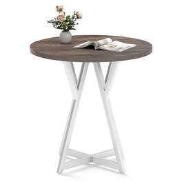 Gymax - 31.5 Inch Round Dining Table for 2-4 Thick Wooden Tabletop Metal Pedestal Base - Gray