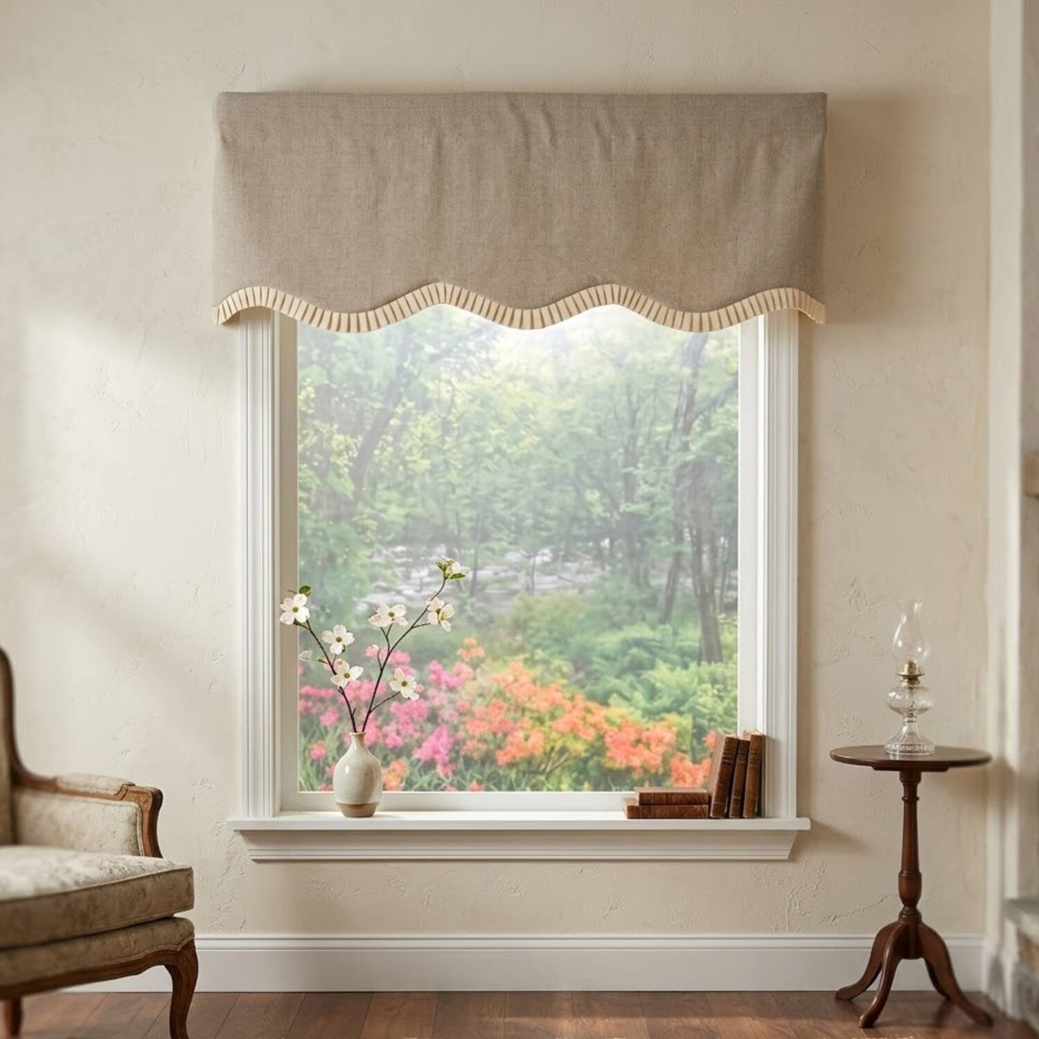 Angle. RLF Home - RLF Home Denton Ruffled Provance Window Valance 100% Cotton Lined Rod Pocket 50" x 17" Beige - Beige.