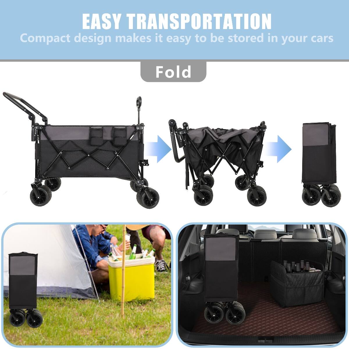 EASY TRANSPORTATION  
Compact design makes it easy to be stored in your cars

Fold