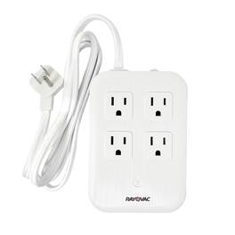 Rayovac - 4-Outlet and 4-USB Port 540J Surge Protector Power Strip, 5 ft Braided Cord, Flat Plug, SS-P319 - White