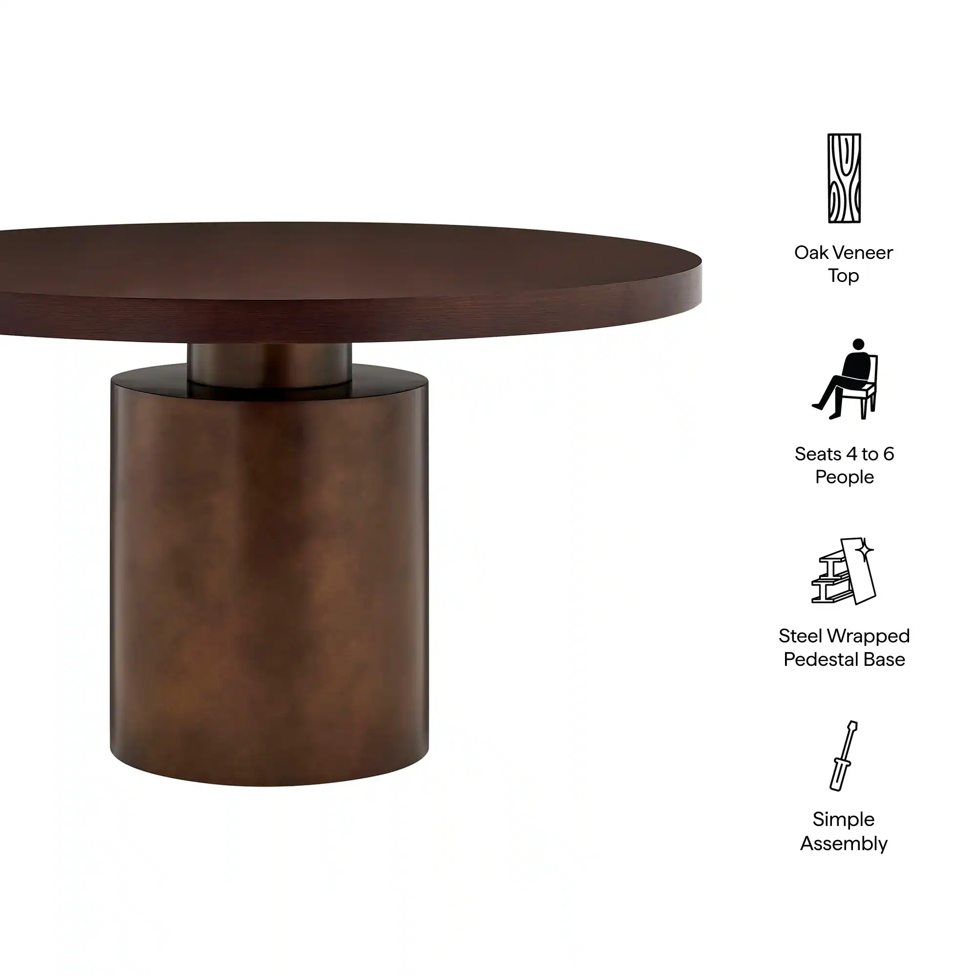 Oak Veneer Top Seats 4 to 6 People Steel Wrapped Pedestal Base Simple Assembly