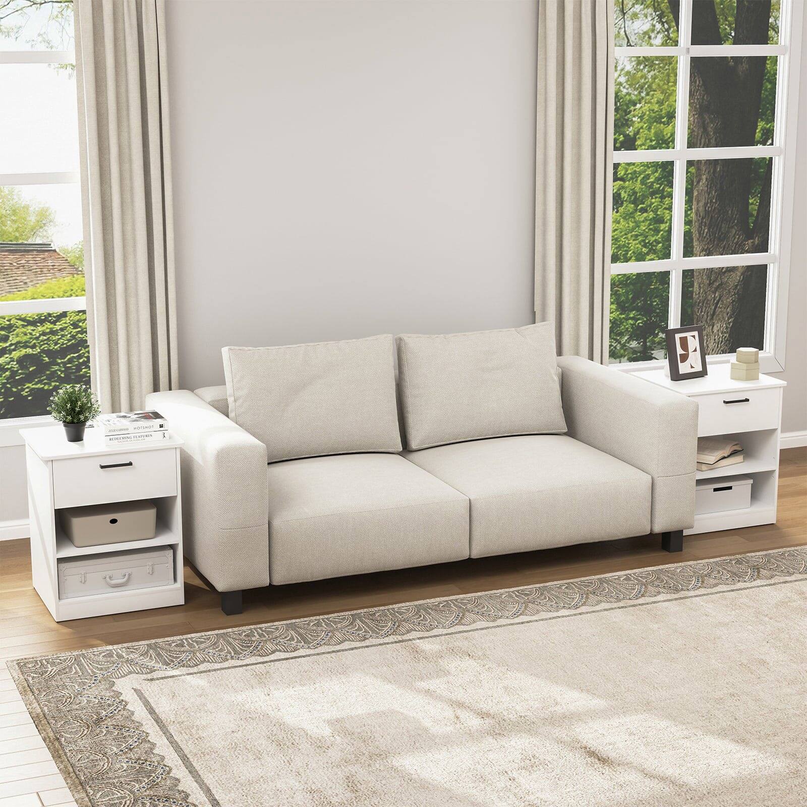 Angle. Kadyn - Kadyn Wood Nightstand With Charging Station, Bedside Table With Wood Drawers And Open Shelf, Bedroom - White.