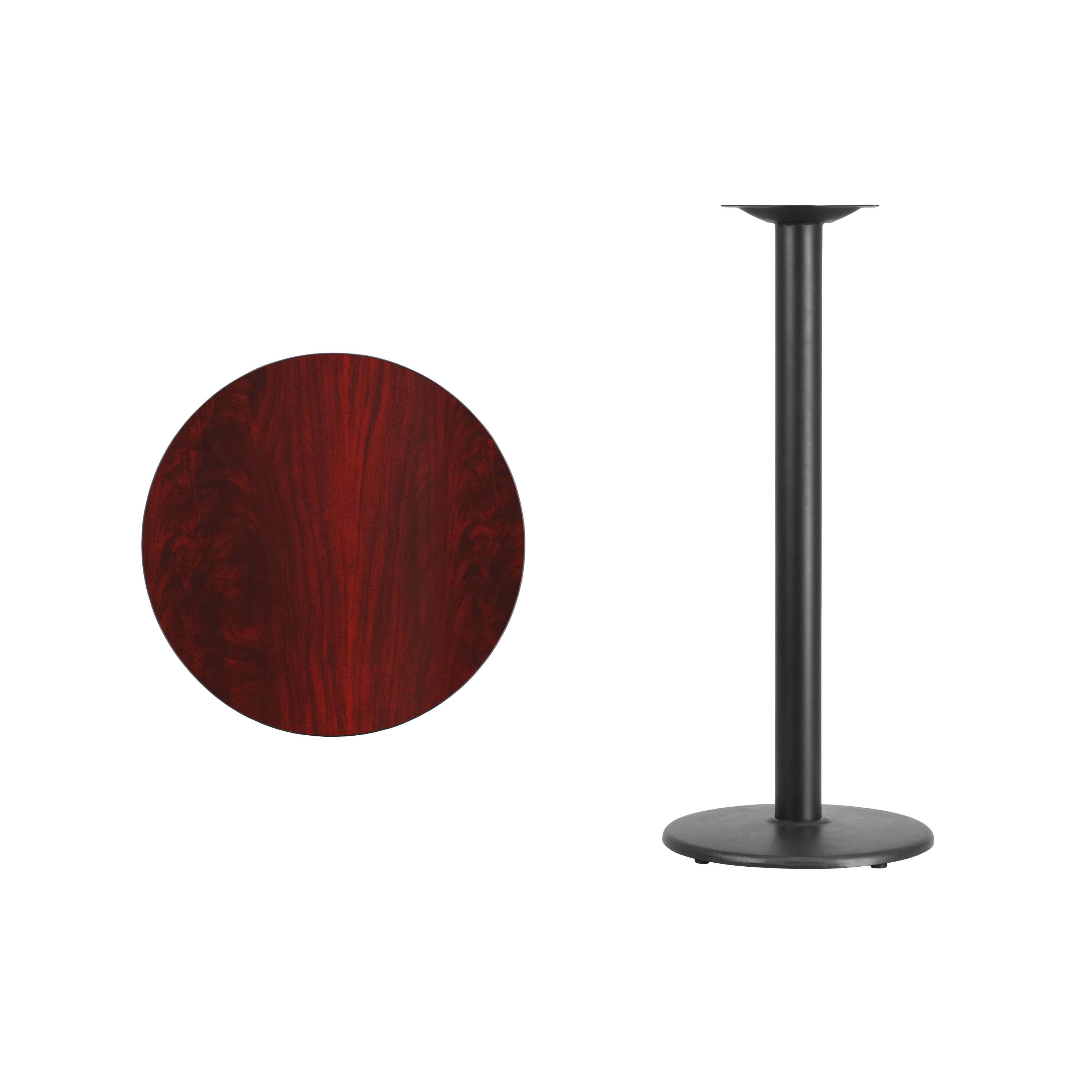 Alt View 2. Emma + Oliver - 24" Round Laminate Table Top with 18" Round Bar Height Table Base - Mahogany.
