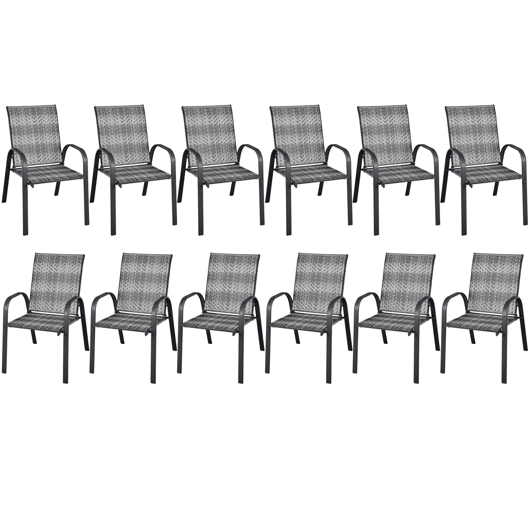 Front. Gymax - Gymax 12PCS Outdoor PE Wicker Stacking Dining Chairs Patio Arm Chairs Mix Grey - Grey.