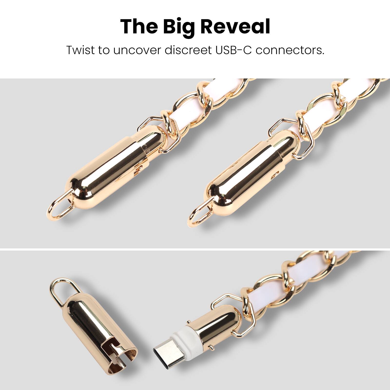 The Big Reveal

Twist to uncover discreet USB-C connectors.