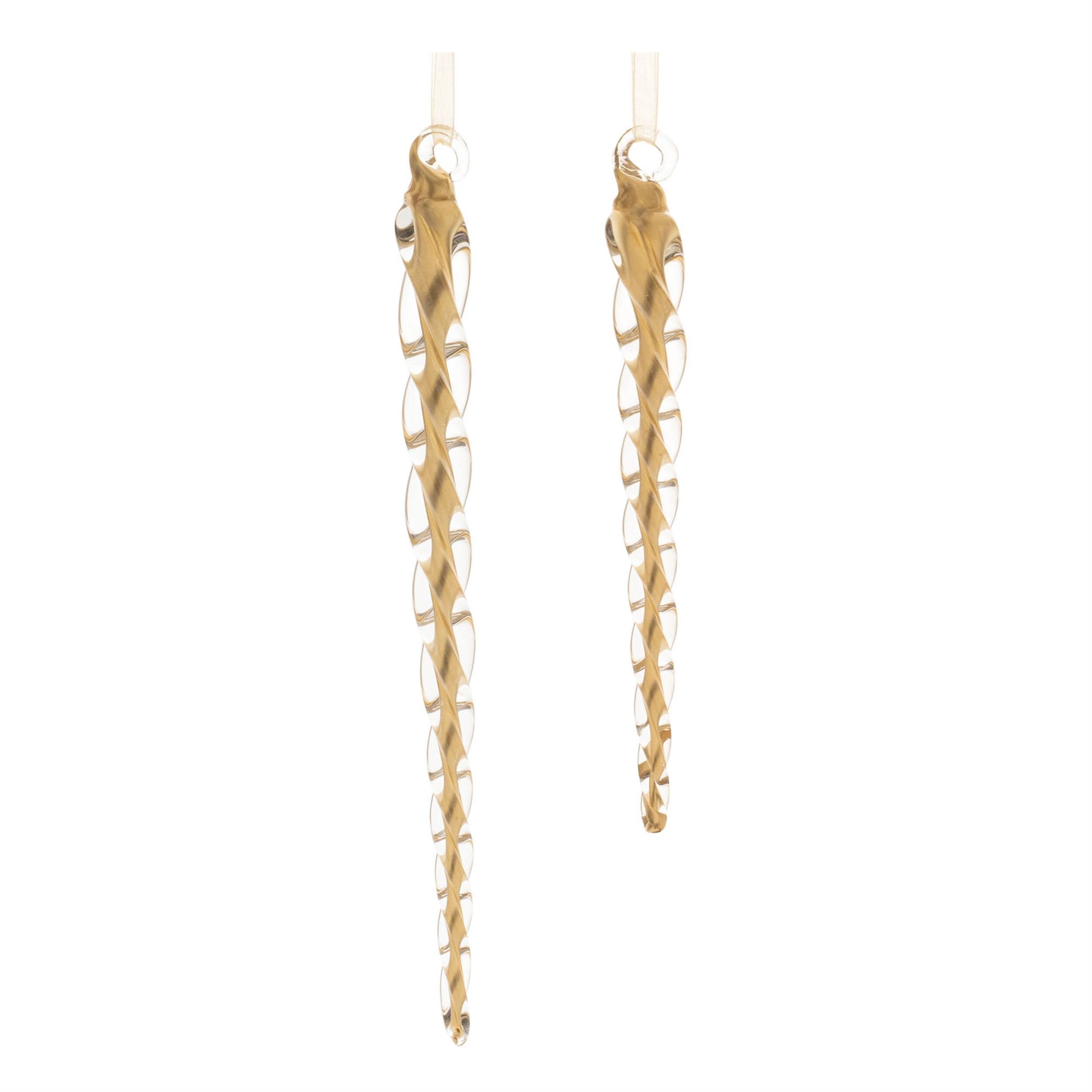 BreeBe - Swirled Glass Icicle Ornament (Set of 12) - Gold