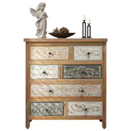 Forest'nSky - Wood 6 drawer 27.56 in. Wide Chest of Drawers with 2 Doors for Living Room - Colorful