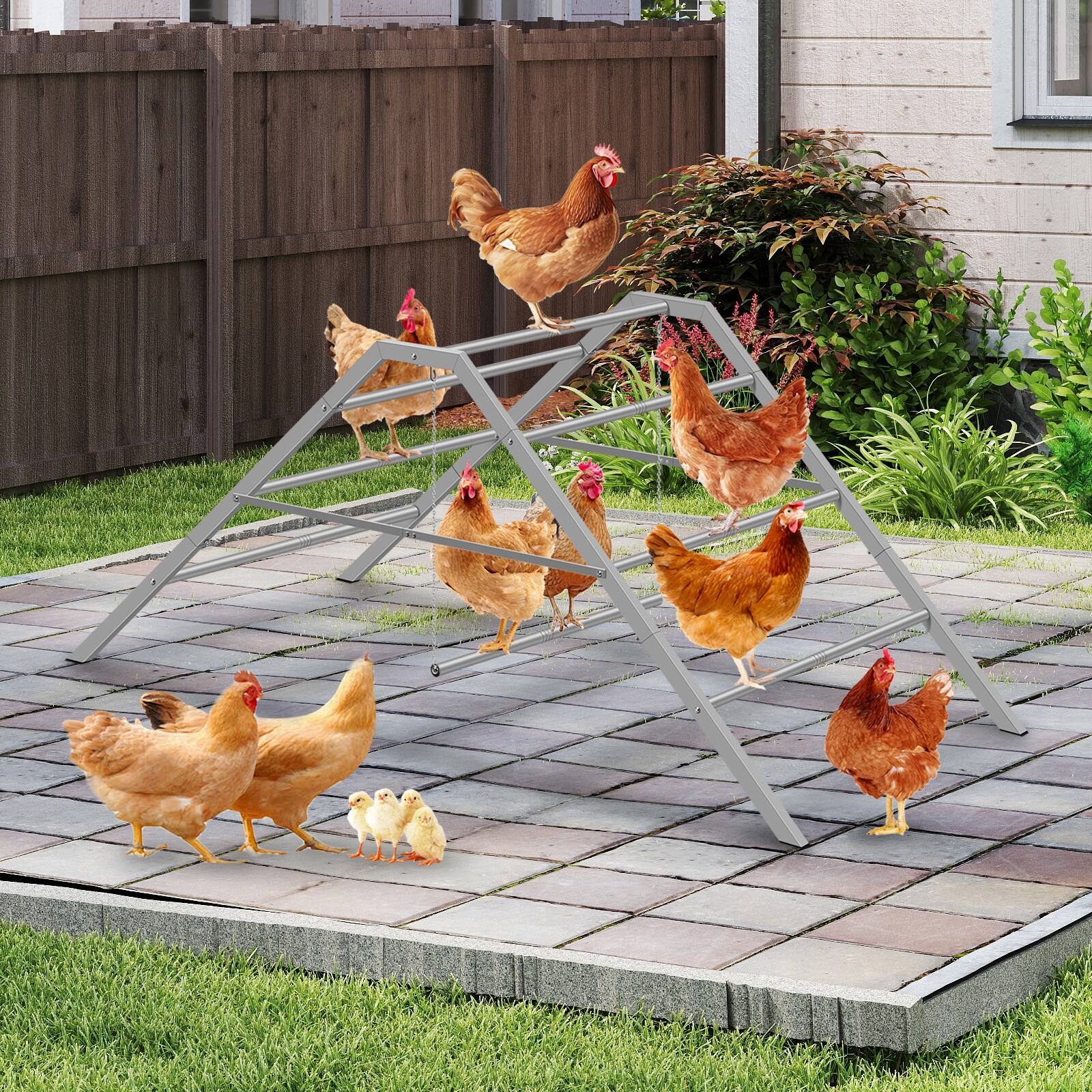 Angle. Oumilen - A-Frame Metal Chicken Perch Ladder with 2 Hanging Swings, Large Poultry Roost Play Stand for Chickens Ducks Pigeons - Gray.