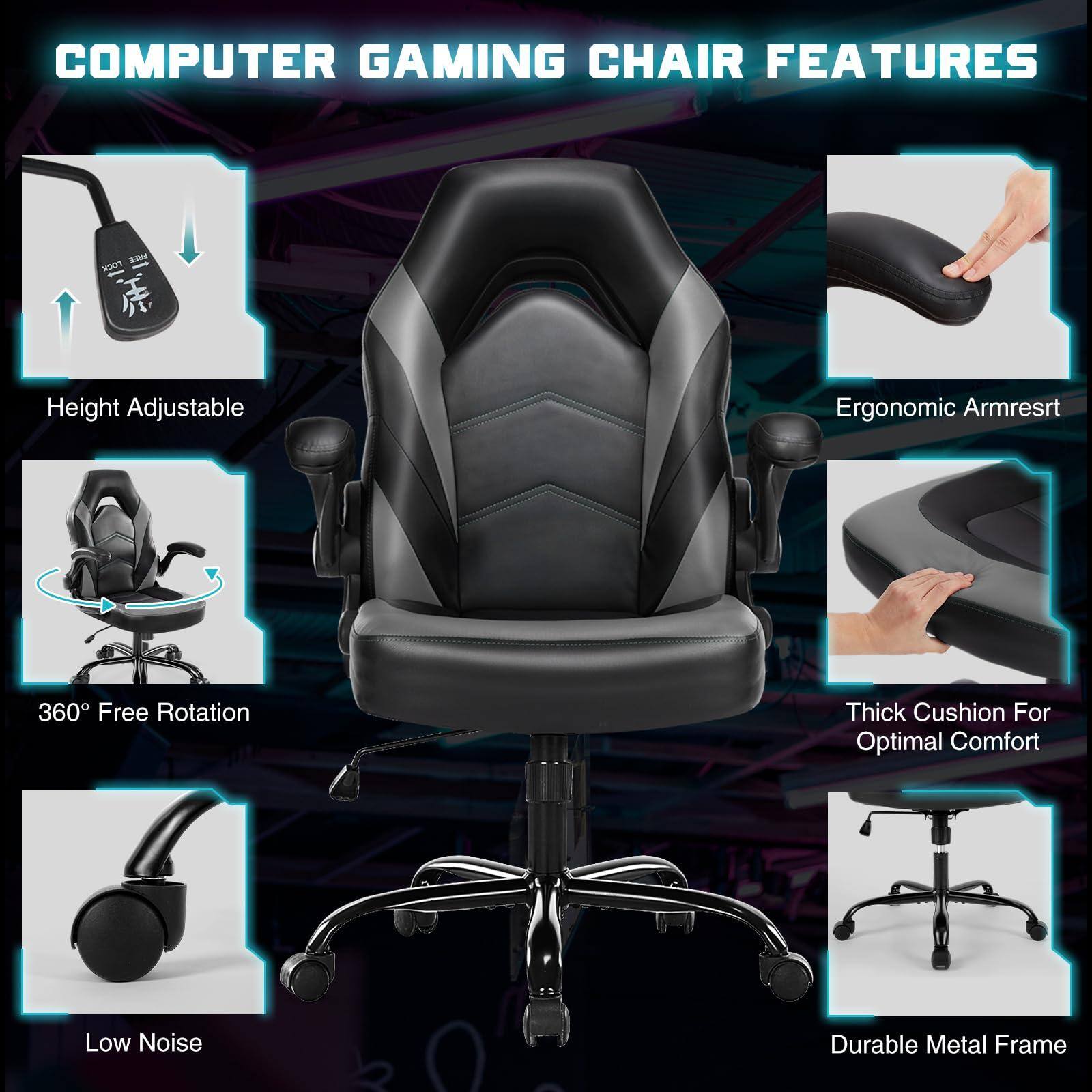 COMPUTER GAMING CHAIR FEATURES

- Height Adjustable
- Ergonomic Armrest
- 360° Free Rotation
- Thick Cushion For Optimal Comfort
- Low Noise
- Durable Metal Frame
