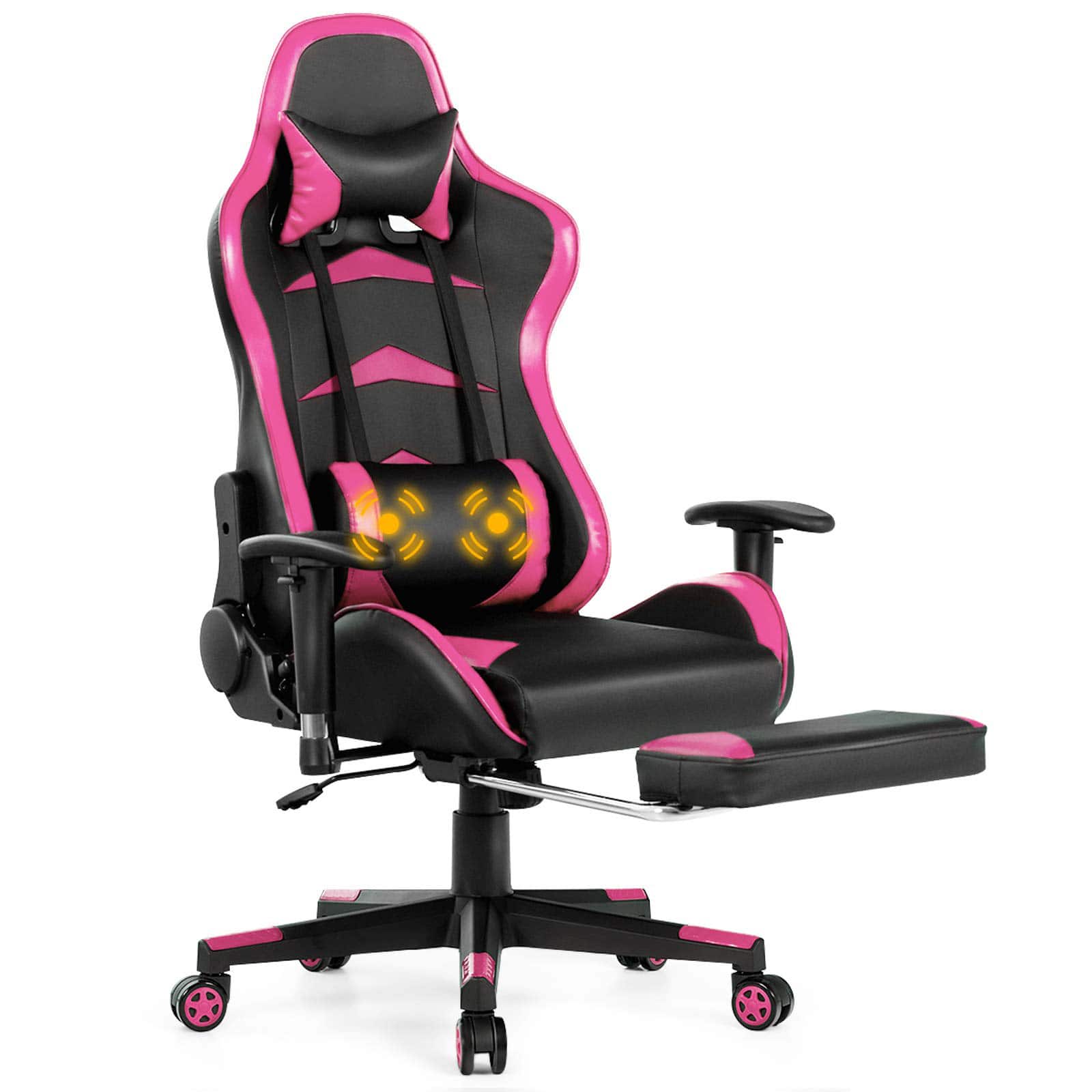 Ecooso - Office Chair Massage Gaming Chair with Footrest and Adjustable Support - Pink
