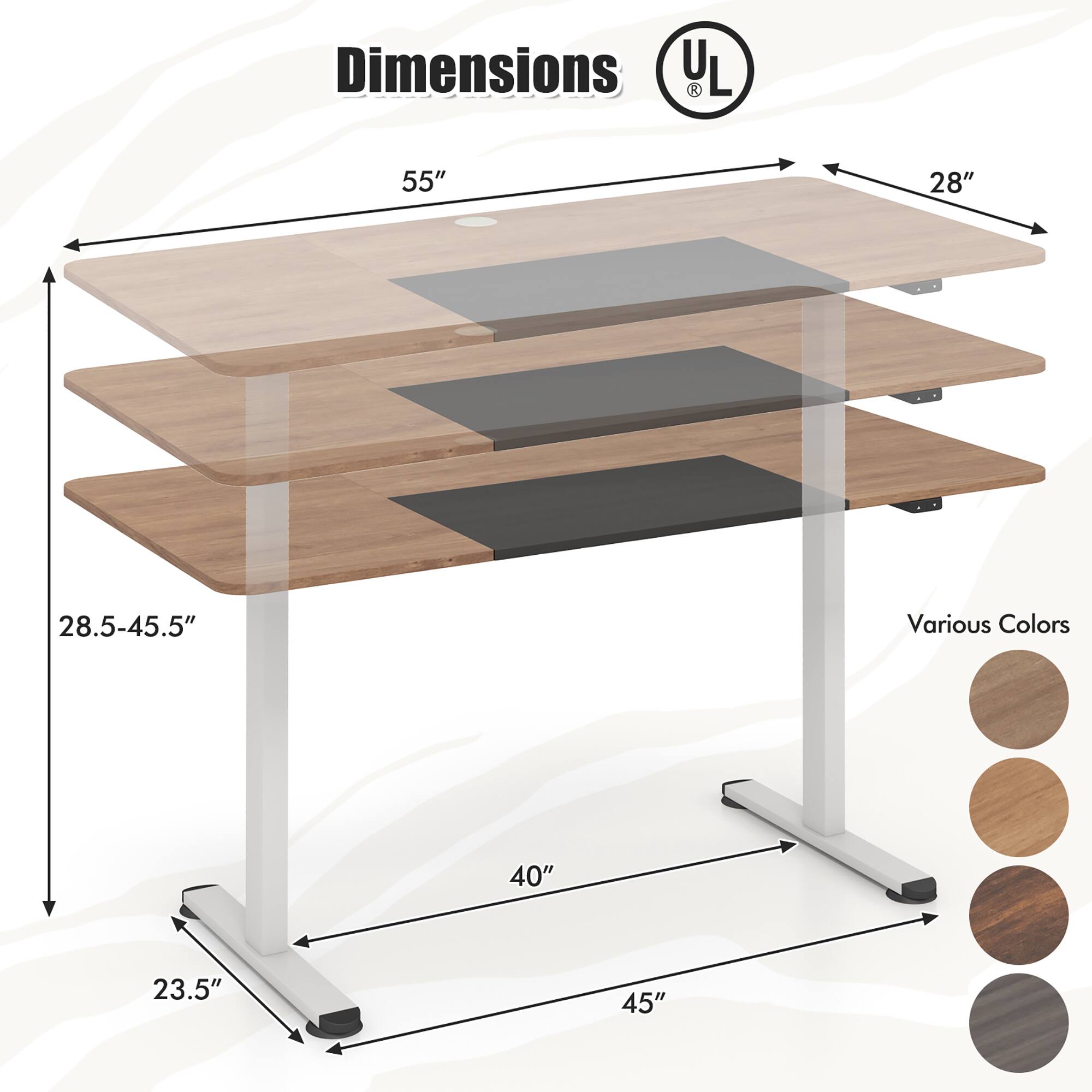 Dimensions: 55", 28", 28.5-45.5", 40", 23.5", 45"

Various Colors