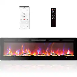 GARVEE - Electric Fireplace 72 Inch Wall Recessed with Remote Control for Bedroom Living Room - Black