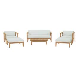 Modway - Bayport 6-Piece Teak Outdoor Patio Set - Solid Teak, All-Weather Machine-Washable Cushions, No Assembly Required - Natural White