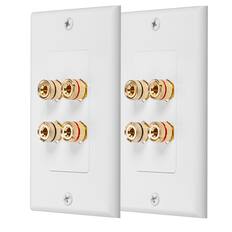 Front. Fosmon - 1 Gang Wall Plate Cover 2 Pack, Gold Plated Speaker Wall Plate Home Theater Copper Banana Binding Coupler for 2 Speakers - White.