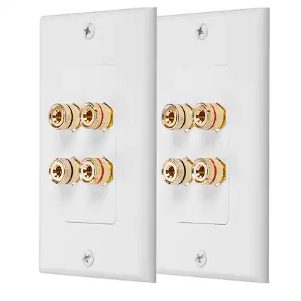 Front. Fosmon - 1 Gang Wall Plate Cover 2 Pack, Gold Plated Speaker Wall Plate Home Theater Copper Banana Binding Coupler for 2 Speakers - White.