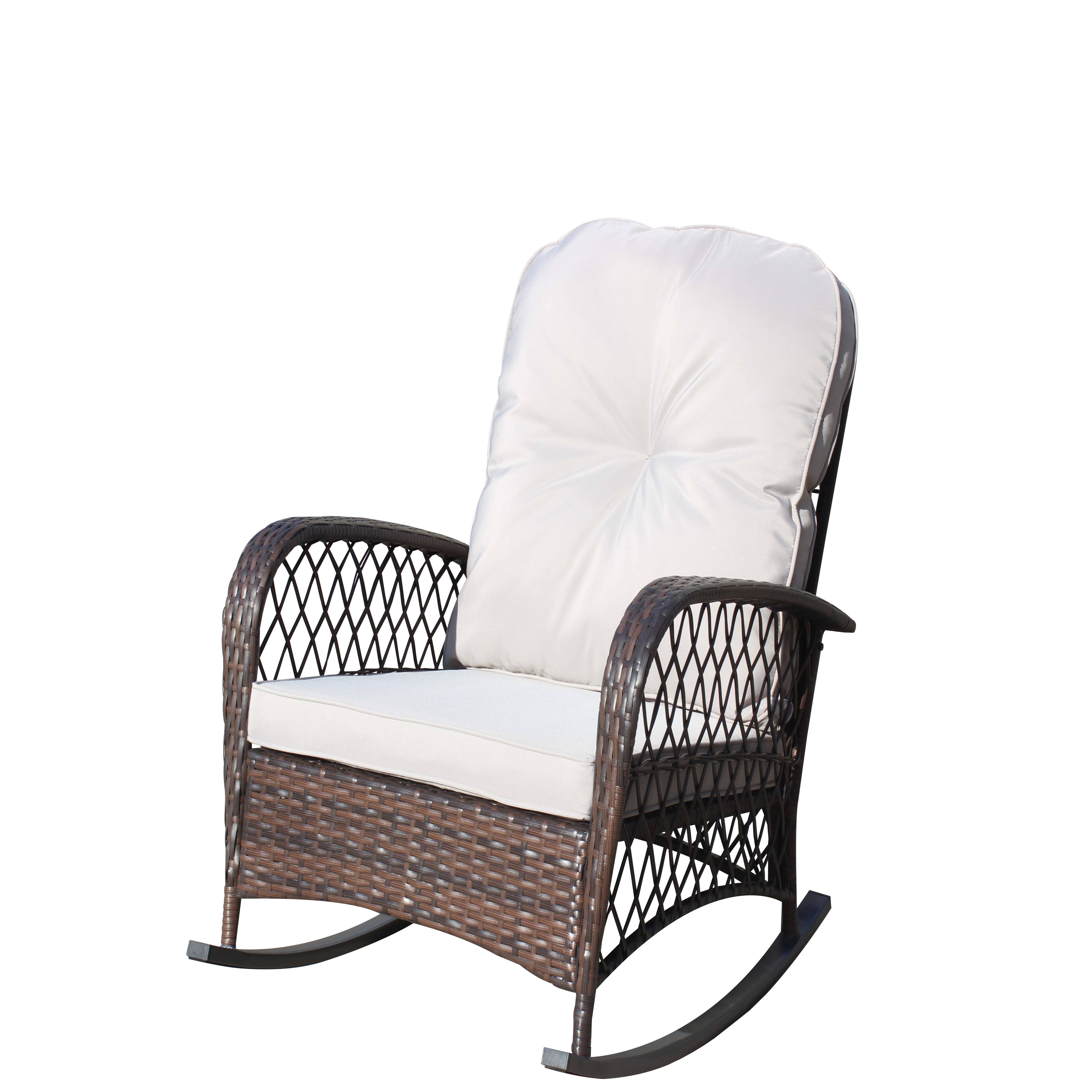 Alt View 8. Tiramisubest - Outdoor Wicker Rocking Chair with Wide Seat,Steel Frame & Thick Cushion for Patio,Garden,Backyard,Grey Cushion - Brown+Gray.