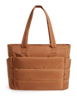 Bagsmart - Bubble 20L Puffy 15.6" Laptop Work Tote Bag, Lightweight Water-Resistant Puffer Travel Shoulder Bag for Women - Brown