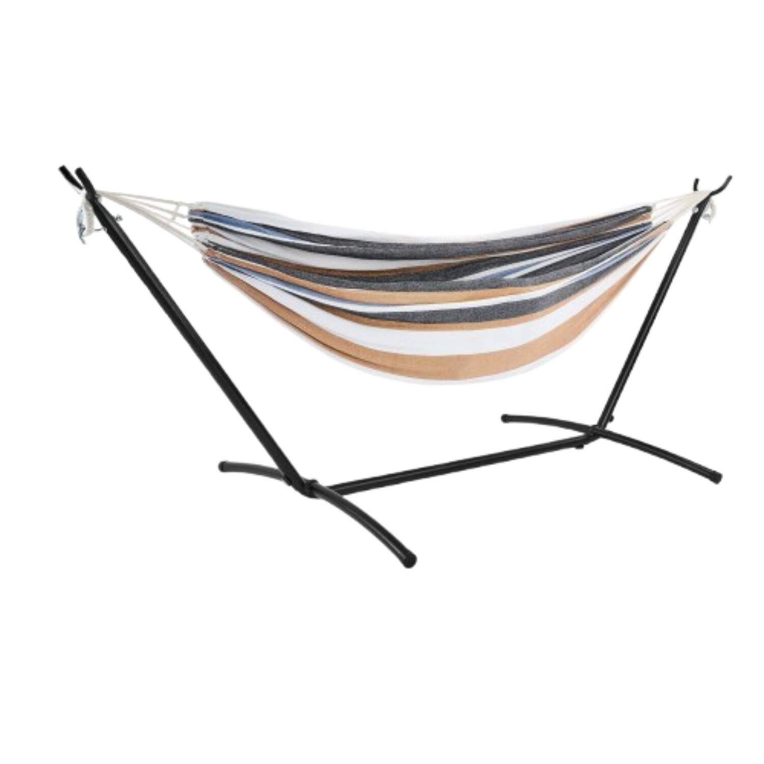 Front. Home Collection - 9 Ft Double Hammock with Space Saving Steel Stand and Portable Carrying Case - Coffe Stripe - Coffe Stripe.