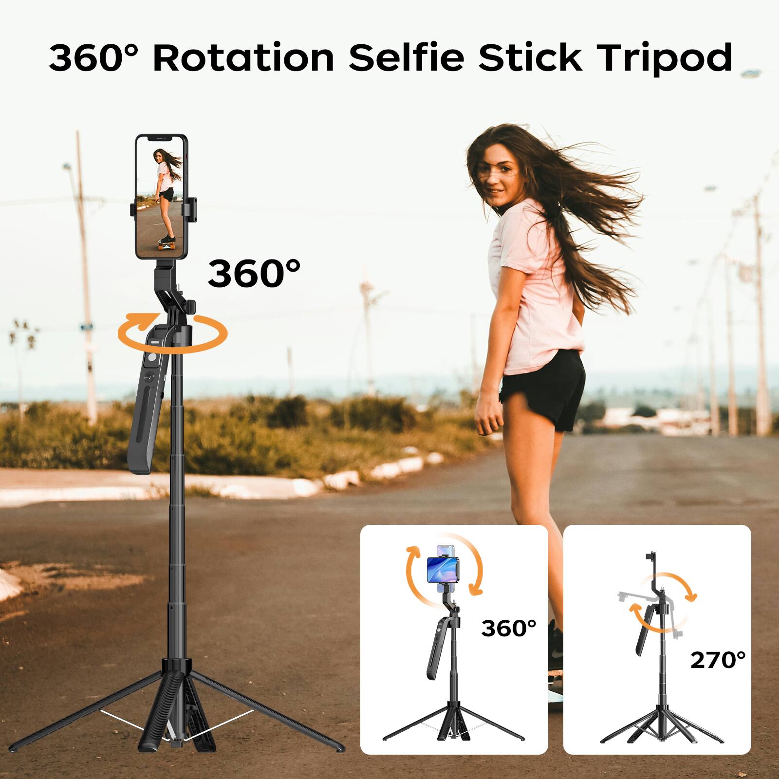 360° Rotation Selfie Stick Tripod

360°

360°

270°