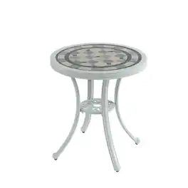 Mondawe - Round Cast Aluminum Patio Table Outdoor Bistro Table - White