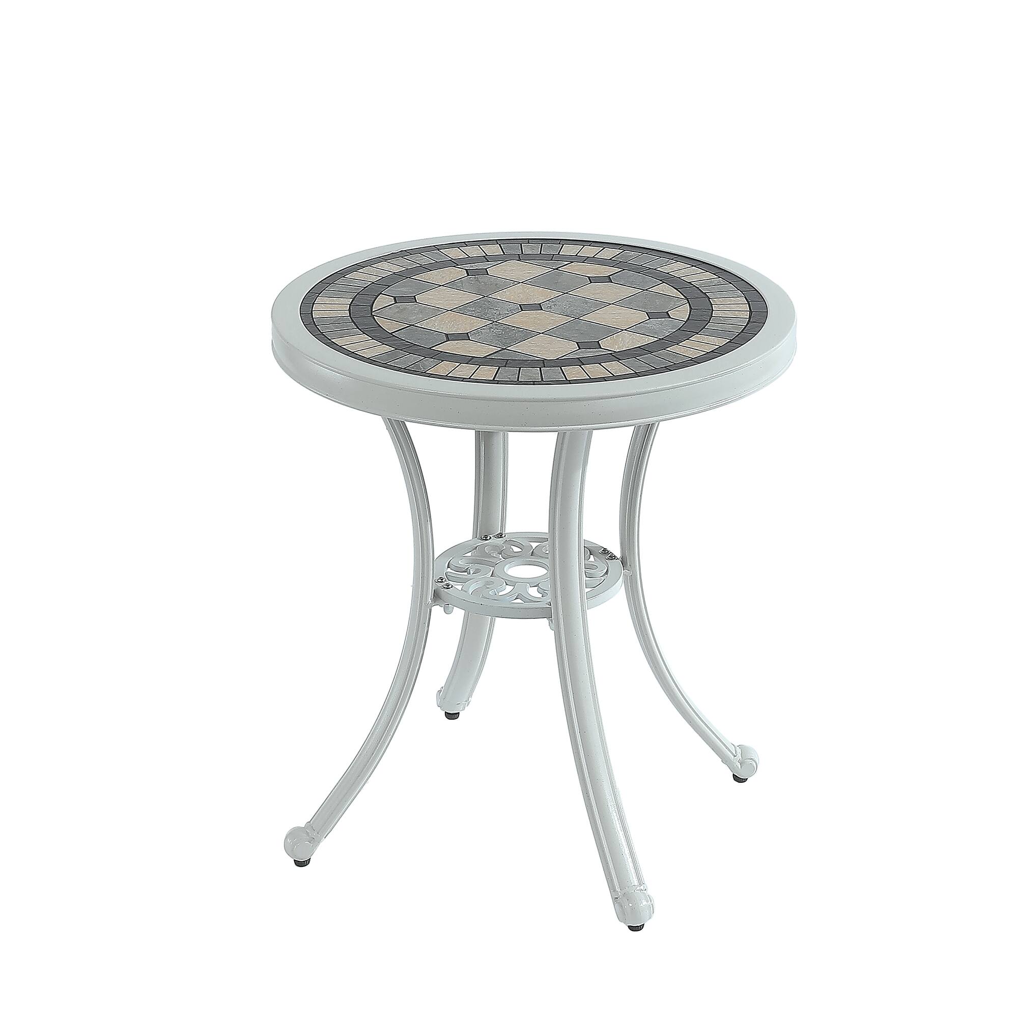 Front. Mondawe - Round Cast Aluminum Patio Table Outdoor Bistro Table - White.