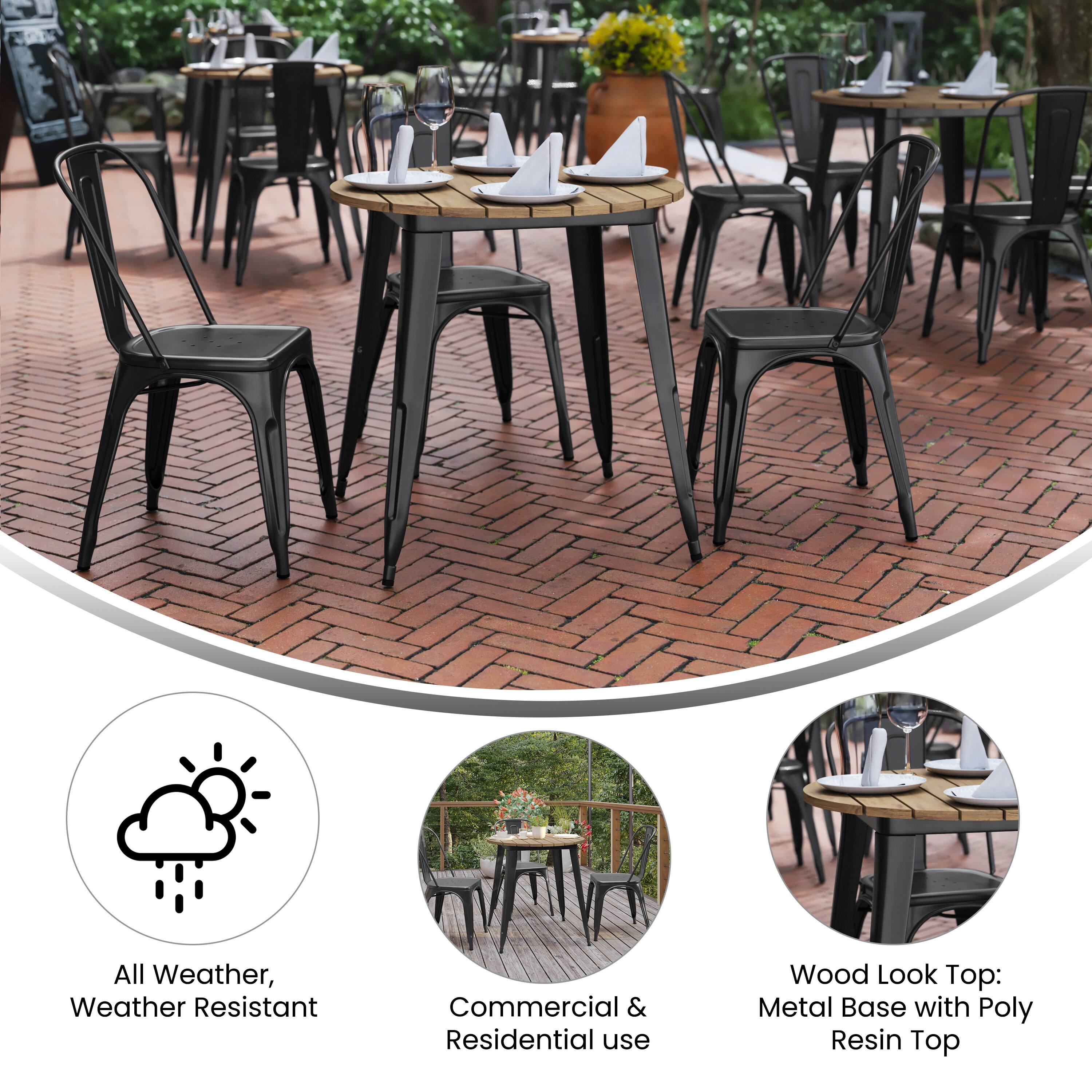 All Weather, Weather Resistant  
Commercial & Residential use  
Wood Look Top: Metal Base with Poly Resin Top