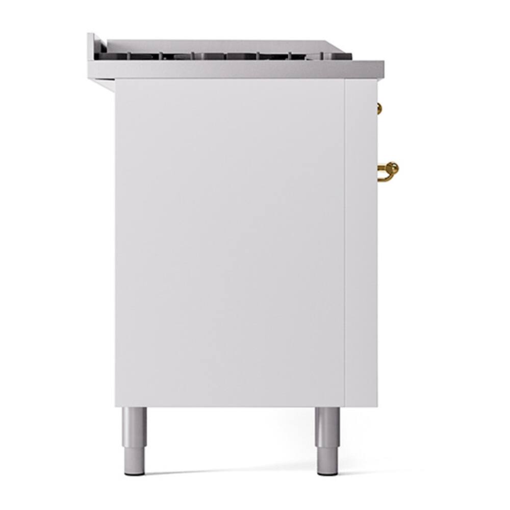 Alt View 6. ILVE - ILVE Nostalgie II 60 inch Dual Fuel Range with 7 Burners + Griddle (Liquid Propane, White, Brass Trim) - White.