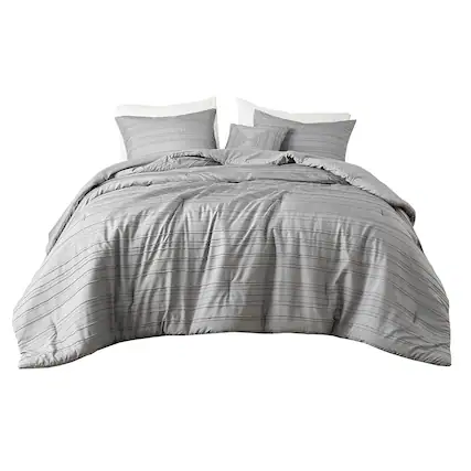 Front. Gracie Mills - Gracie Mills Lucia Dyed Clip Jacquard Comforter Set with Throw Pillow - Gray.