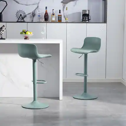 Front. GOODSILO - Set of 2 Adjustable Swivel Bar Stools with Backrest, Modern Counter Height Stools for Kitchen Islands - Mint Green.