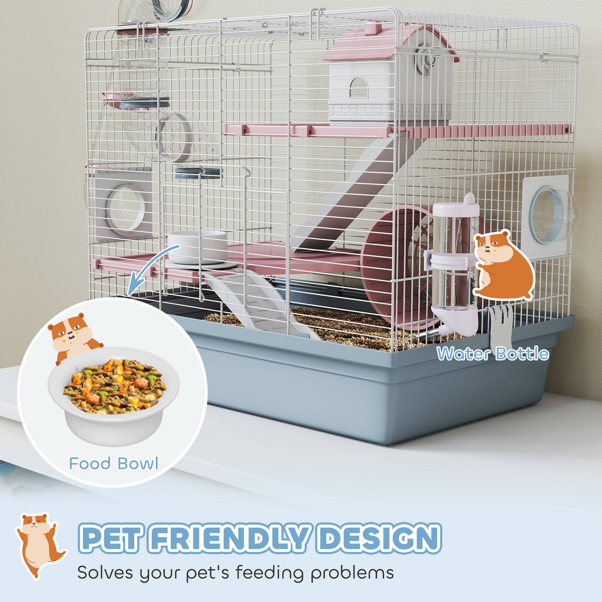 Water Bottle  
Food Bowl  
PET FRIENDLY DESIGN  
Solves your pet's feeding problems