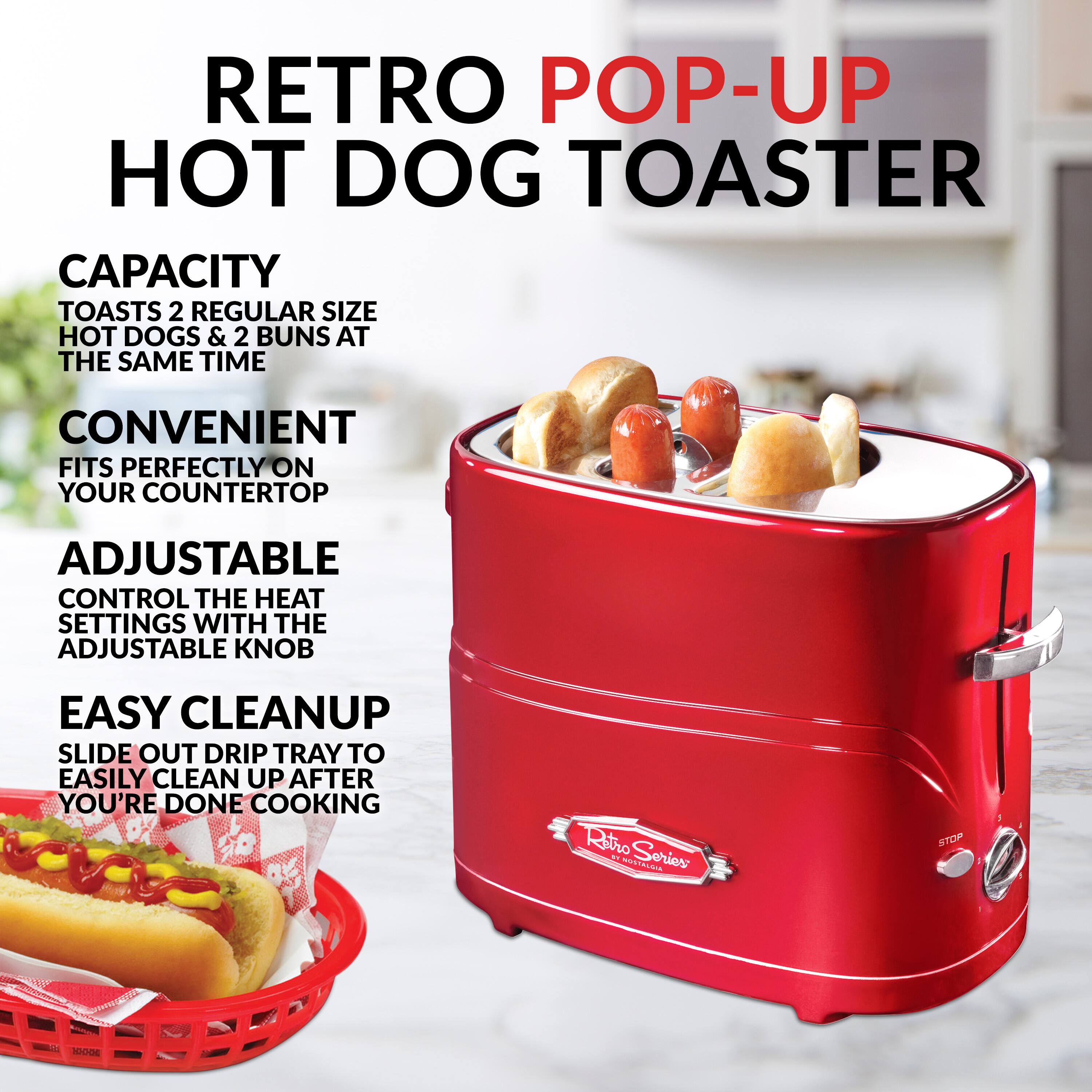 Angle. Nostalgia - Retro Series Pop-Up Hot Dog Toaster - Red.