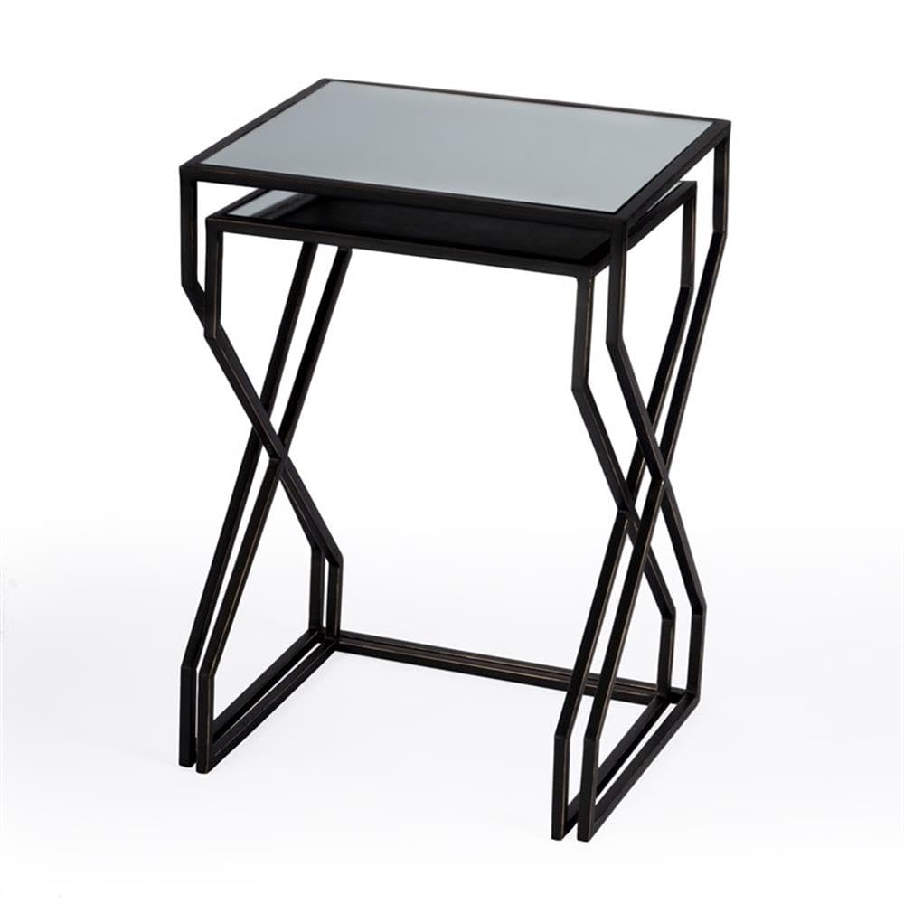 Alt View 2. Butler Specialty - Demi Modern Mirrored Nesting Tables - Black.