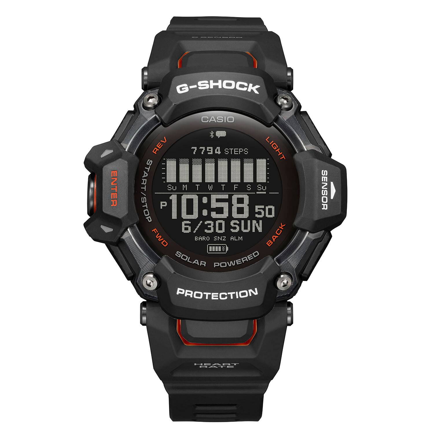 Front. Casio - G-Shock Move 52mm Heart Rate + GPS Solar Assist Resin Strap Smartwatch - Black.