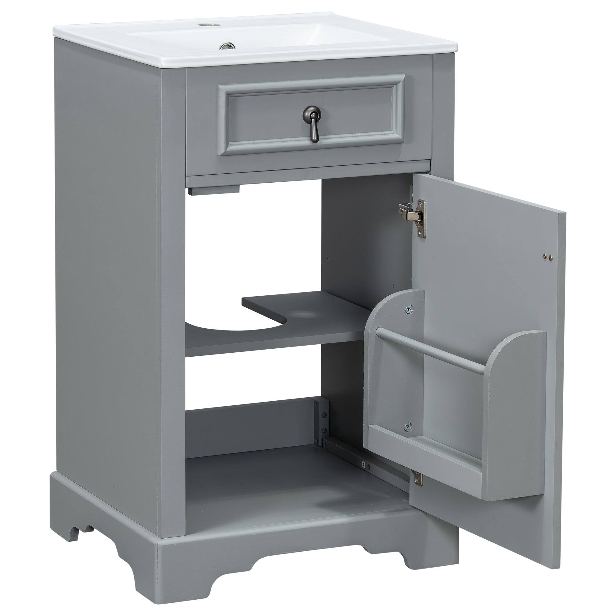 Left. Boyel Living - 20 Inch Grey Bathroom Vanity with Ceramic Sink Soft Close Door Adjustable U-Shaped Shelf Door Storage Rack - Green.
