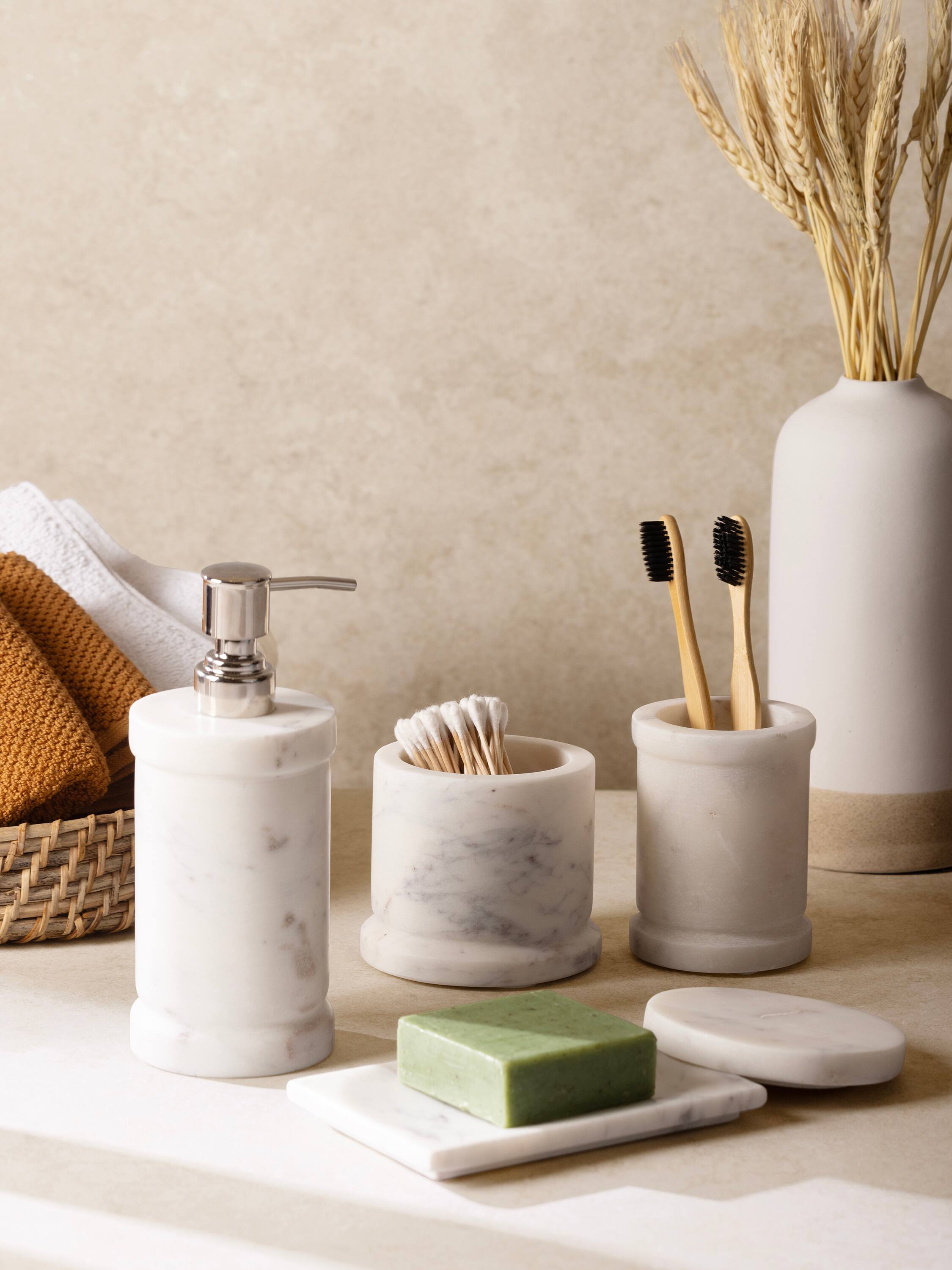 Angle. GAURI KOHLI - Duval Bath Accessories - Shades of white.