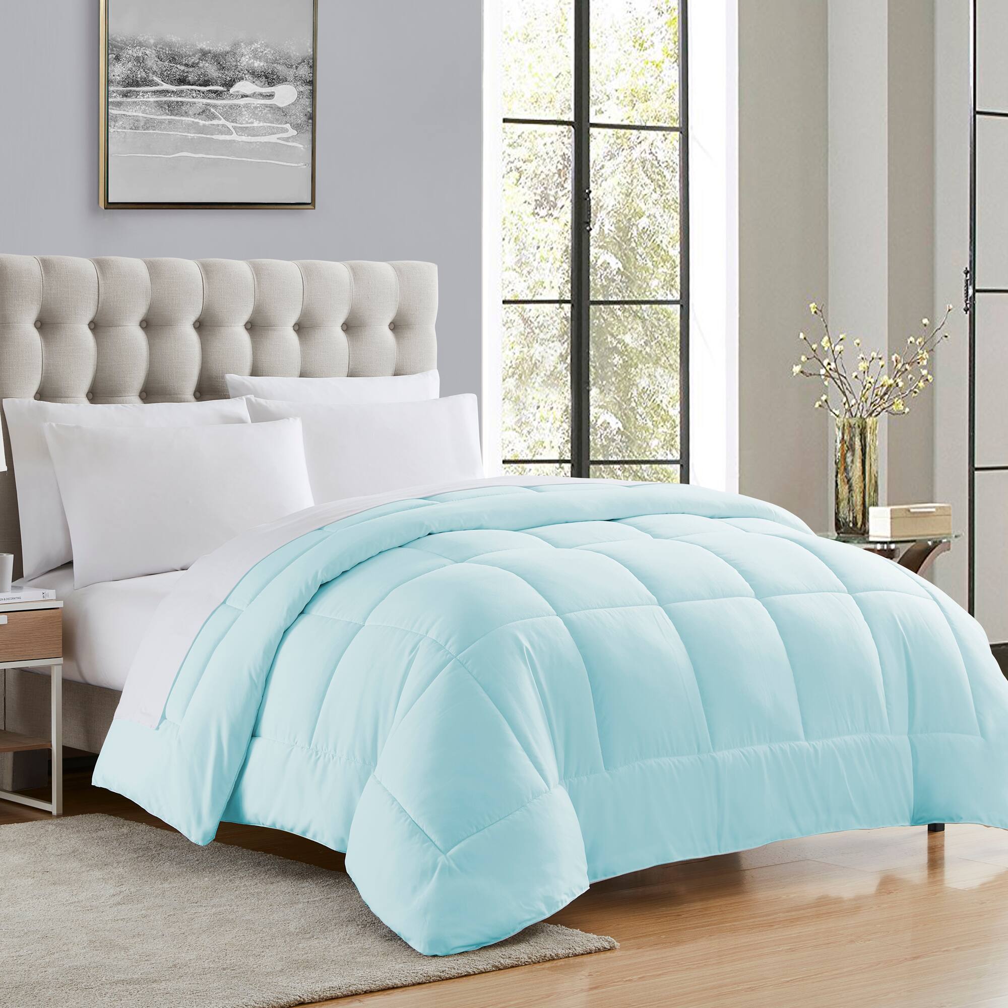 Front. Sweet Home Collection - Down Alternative Reversible All Season Solid Comforter, Full - Light Blue.