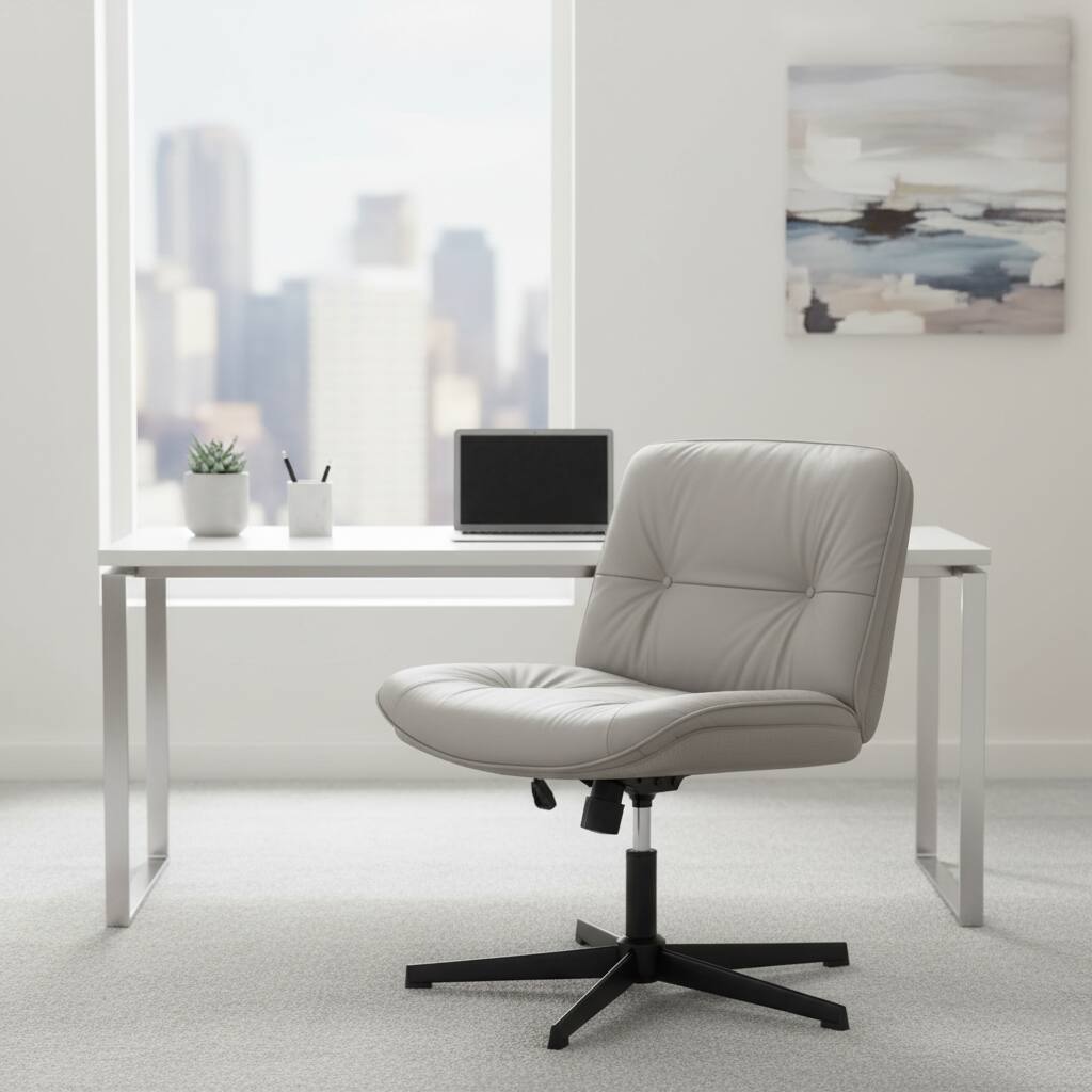 Alt View 6. AOITUN - Criss Cross Chair Desk Seat No Wheels Khaki Grey - Wide, Ergonomic, Ideal for Home Office - Khaki.