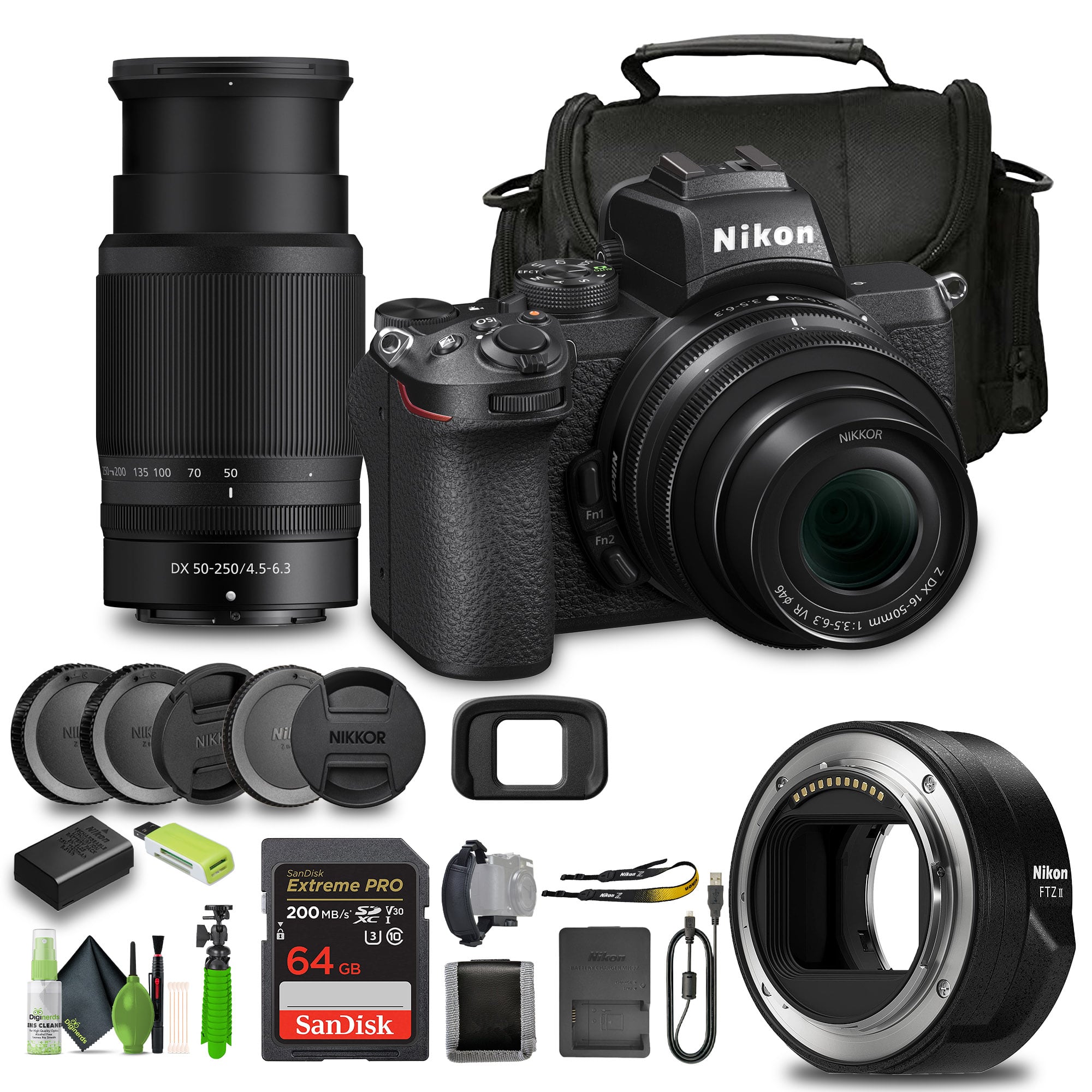 Nikon - Z50 Compact Lightweight Mirrorless Camera w 16-50mm and 50-250mm Lenses (1632) Bundle (International Version)