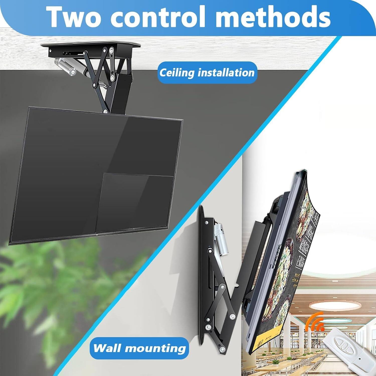 Two control methods

Ceiling installation

Wall mounting