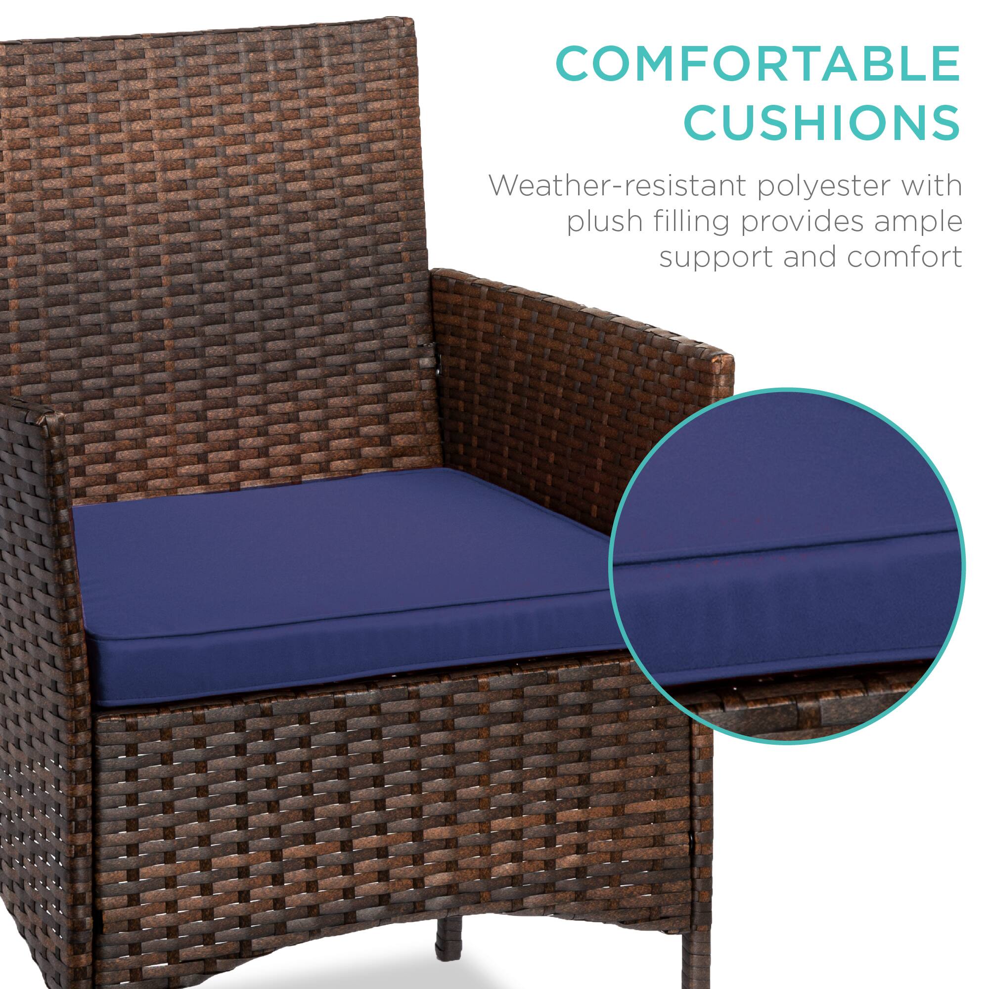 COMFORTABLE CUSHIONS

Weather-resistant polyester with plush filling provides ample support and comfort