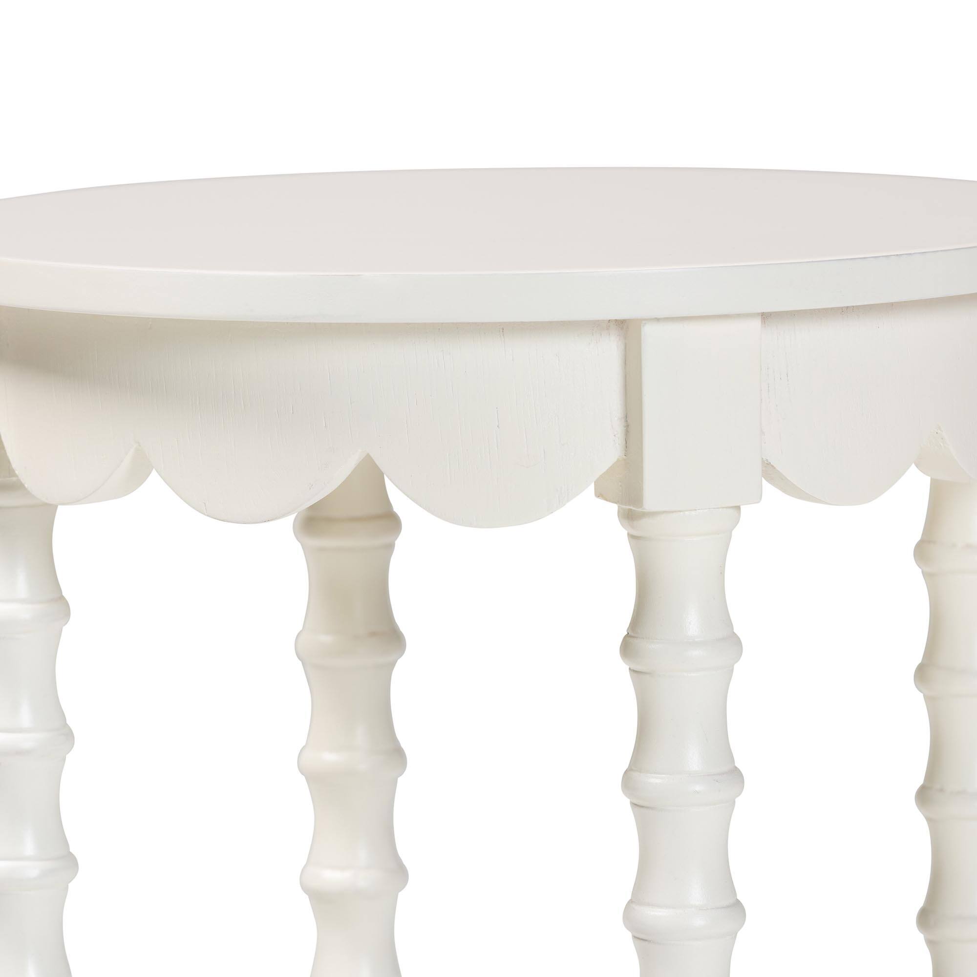 Left. bali & pari - Baxton Studio Sally Round Nightstand with Bamboo Inspired Legs - Scalloped Bedroom Side Table with Open Shelf, White - White.