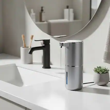 Front. FINEAK - 1500mAh Rechargeable Sensor Foaming Soap Dispenser 13.5oz - Silver.