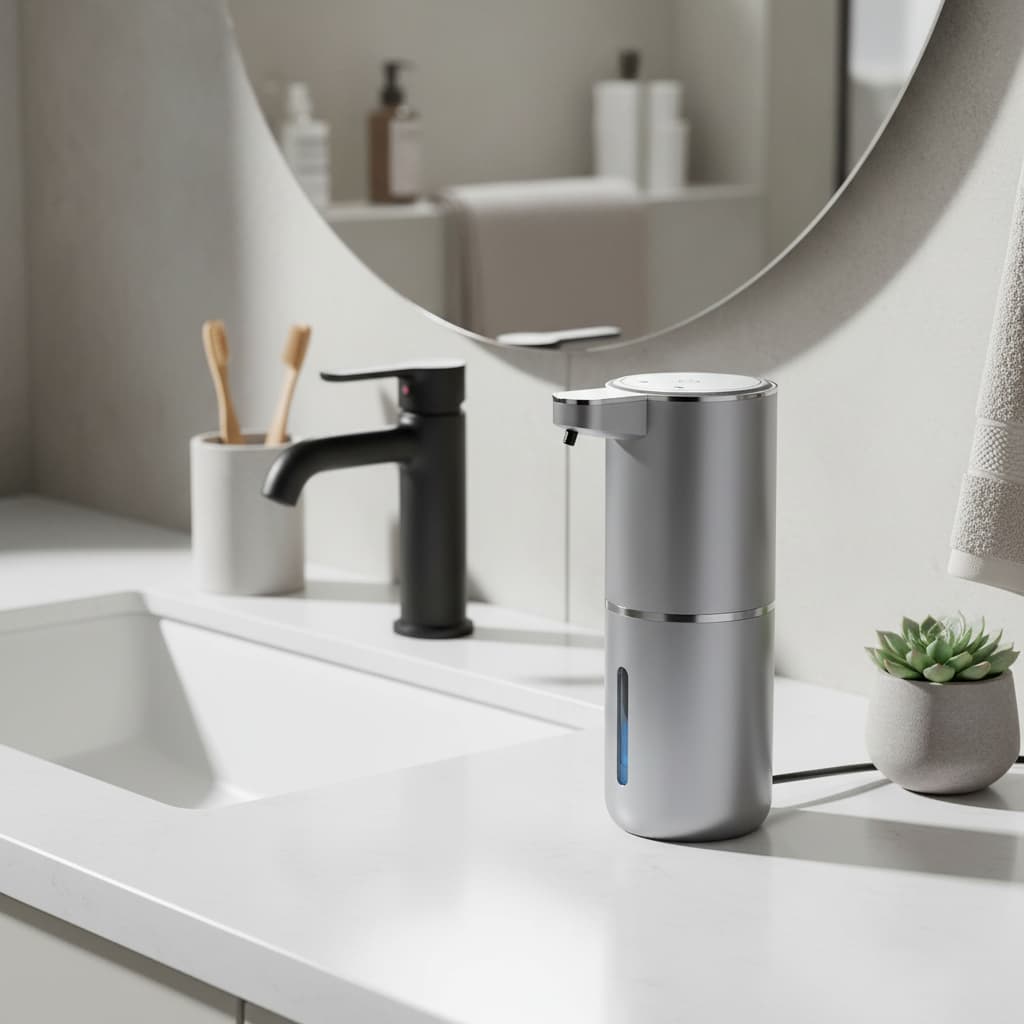 Front. FINEAK - 1500mAh Rechargeable Sensor Foaming Soap Dispenser 13.5oz - Silver.