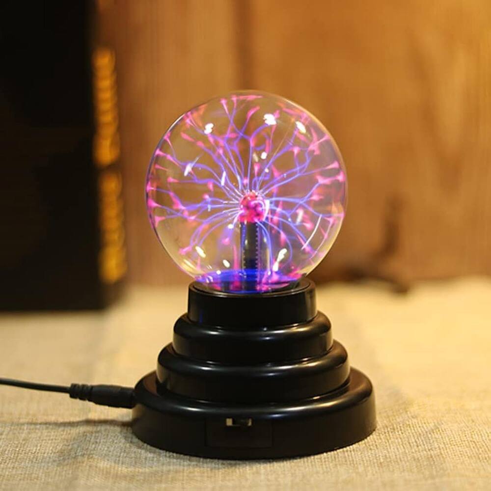 8-Inch Touch & Sound Sensitive Plasma Ball Lamp – Color Changing Glass Globe With 3-Color Mode
