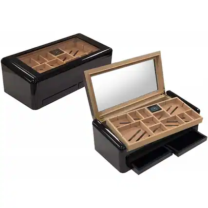 Front. Prestige - The Baldwin Humidor - High Lacquer Jet Black Finish.