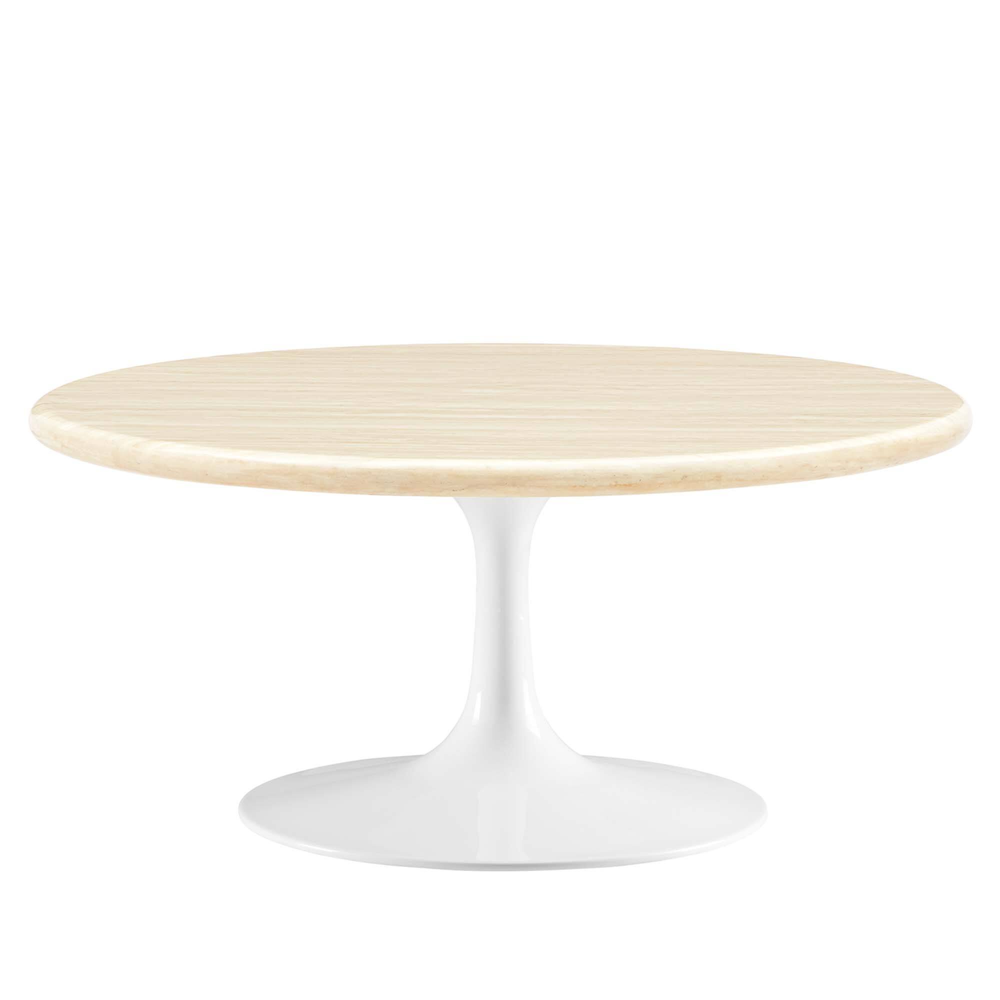 Angle. Modway - Lippa Round Artificial Travertine Coffee Table - White Travertine.