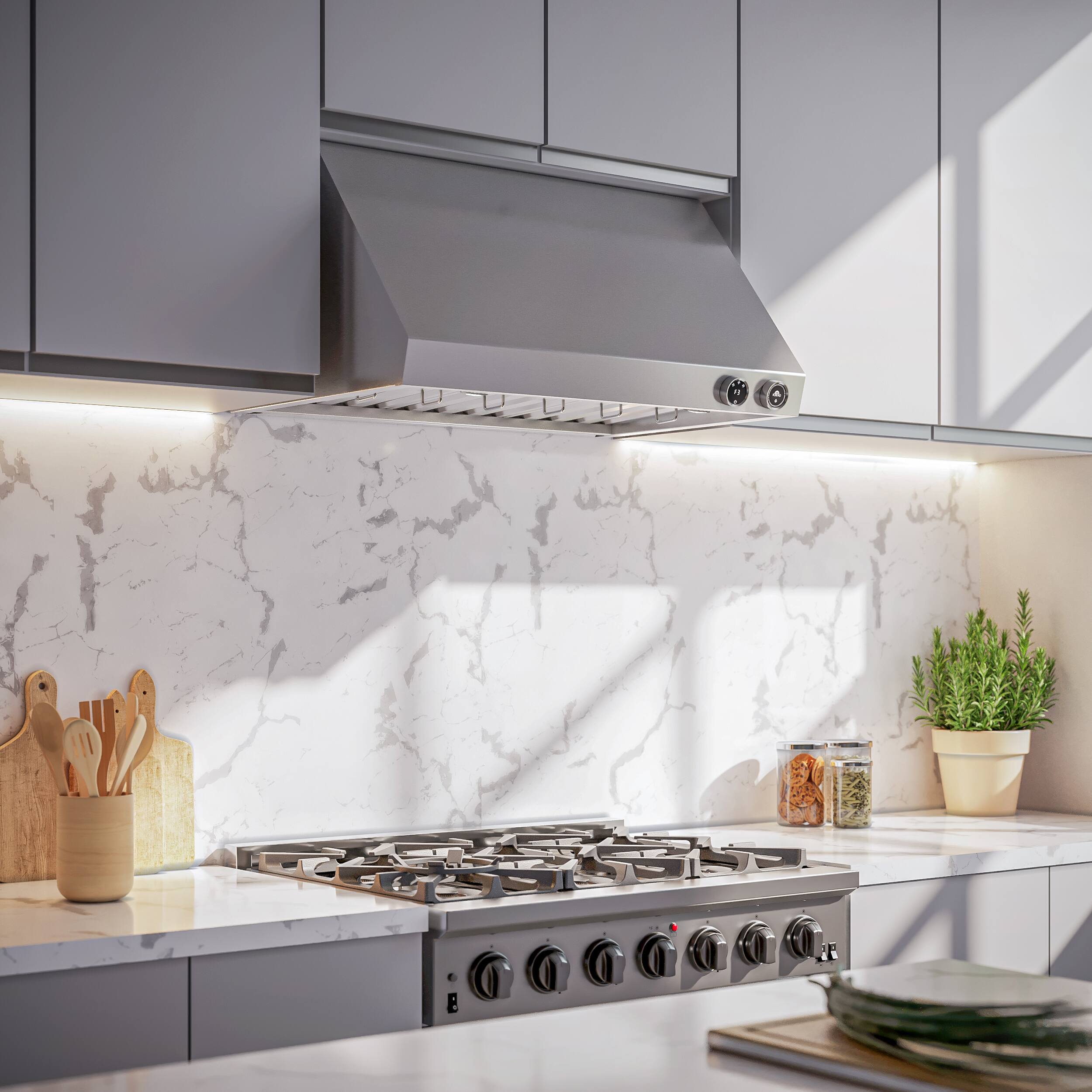 Alt View 3. Forno Appliances - Biagio 36" Wall Mounted Vented Range Hood - Silver.