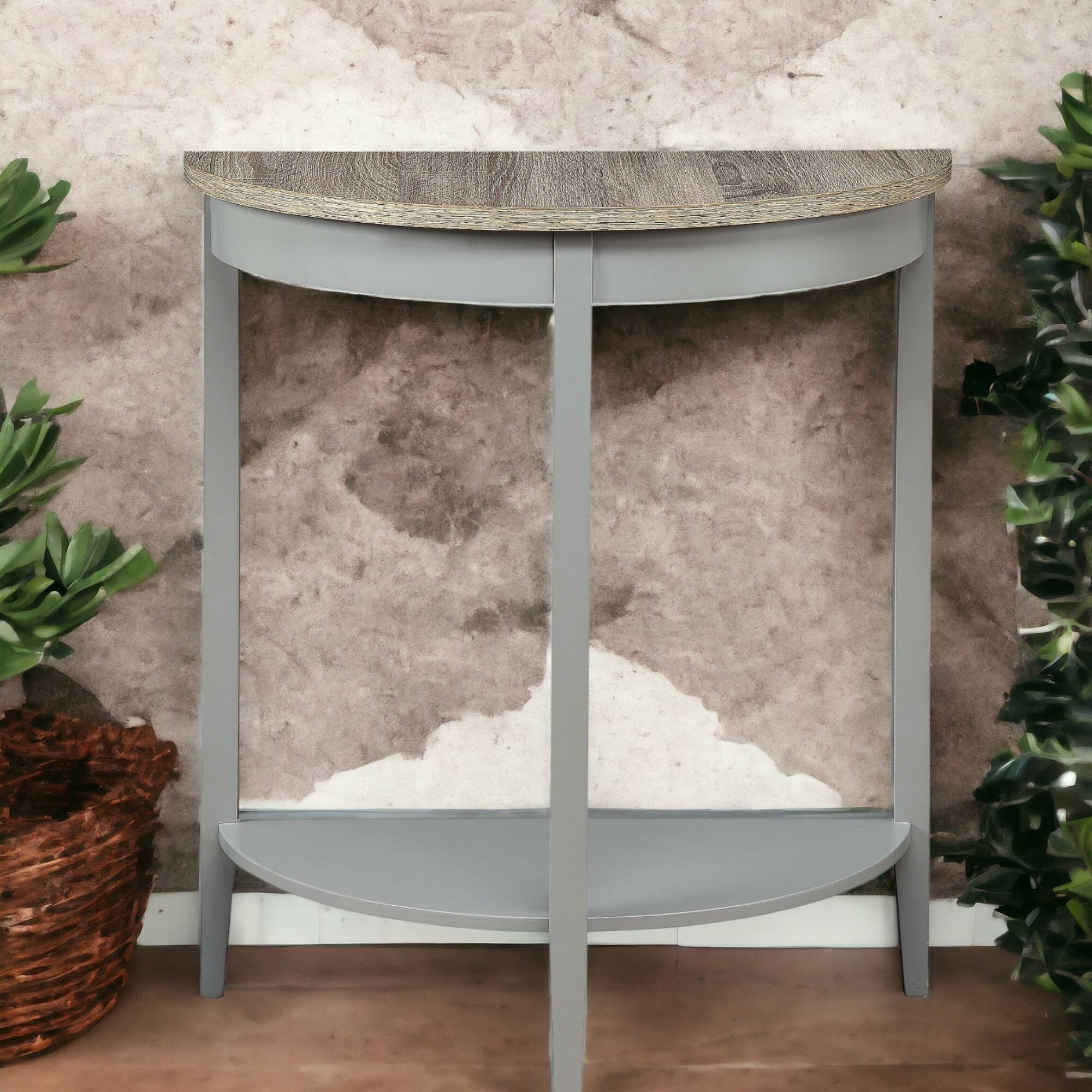 Alt View 2. GOODSILO - Half-Moon Console Table with Storage Shelf in Natural Wood Grain Finish, Entryway Table with Sturdy Legs - Gray,Oak.